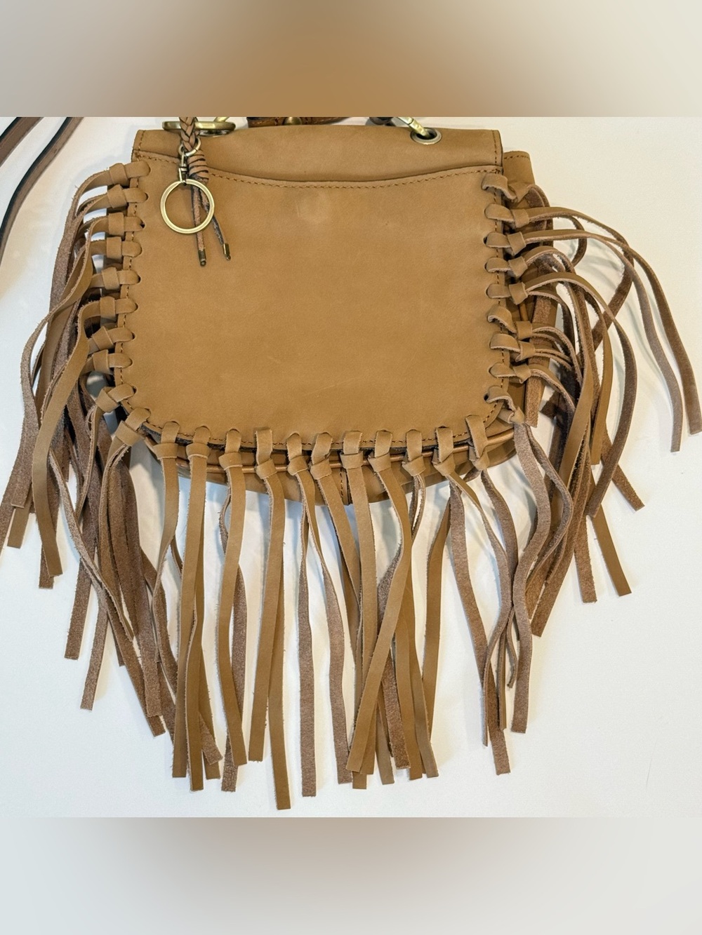 Patricia Nash Karisa Nubuck Suede Leather Fringe Crossbody Bag Tan Boho - Picture 2 of 12